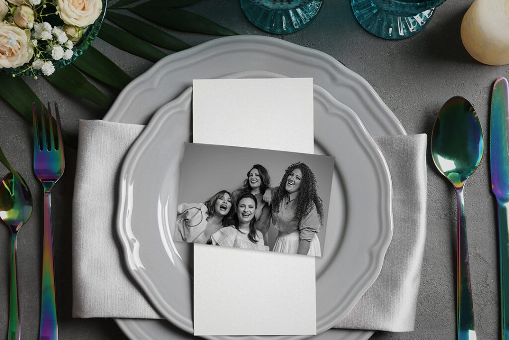 Beautiful table setting on grey background BW
